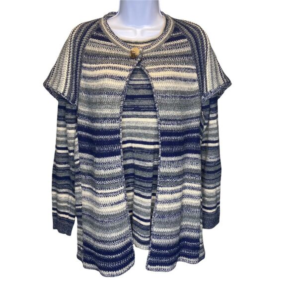 Renuar Women's Size Small Two Piece Sweater Set Blue Striped Layered Acrylic Set - Picture 1 of 10